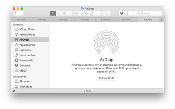 Pestañas en Finder